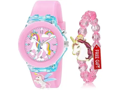 3 Pieces Kids Unicorn Watch Rabbit Watch Unicorn Bracelet Waterproof Toddler Analog Watch Light