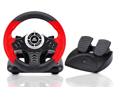 Ant Esports GW170 Racing Steering Wheel with Pedals, 180° Rotation, Compact USB Gaming Wheel for PC, PS4, PS3, Xbox One, Xbox Series X/S, Switch & Android TV (Red/Black)