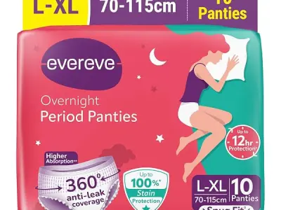 Evereve Period Panty For Girls & Women, (L-XL), 10 Pcs, 360 Degree Coverage, 0% Leaks, High Absorbency For Heavy Flow, Maternity Delivery Pads, Postpartum & Overnight Protection, D