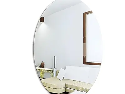 Unframed Oval Shape Adhesive Mirror Sticker for Wall On Tiles Bedroom Living Room Basin Mirror Bathroom Wall Mirror Both Side Sticker Acrylic Wall Mirror Full Length, Silver, 1 Cou