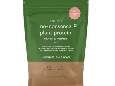 Cosmix No-Nonsense Plant Protein | 24 Protein/Serve, 1Kg Pouch | Indonesian Cacao (Chocolate) | Plant Based Protein, Pea & Rice Isolate | Clean, Easy to Digest | All Essential Amin