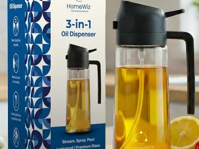 HomeWiz Oil Dispenser For Kitchen Glass Bottle 500 ml | 3-in-1 Mode Oil Sprayer, Cooking, Salad & BBQ | Stream, Spray & Pour Mist | Precision Refillable Bottle for Olive & Vinegar