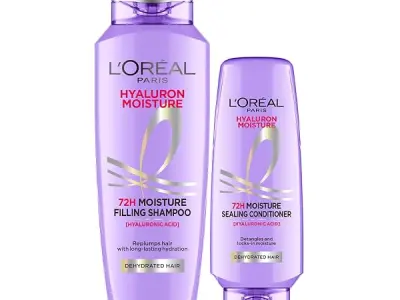 L'Oreal Paris Hyaluron Moisture 72H Filling Shampoo With Hyaluronic Acid for Dry & Dehydrated Hair 340ML + Conditioner 180 mL, Regime Pack of 2