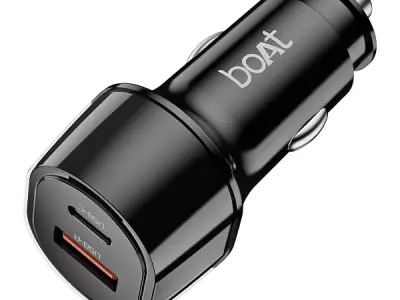 boAt 55W Car Charger with Dual Port USB-A and USB-C; Supports QC, PD & PPS Advanced Charging Protocols | 12-Layer Smart IC Protection | Compact, Lightweight, Heat & Scratch Resista
