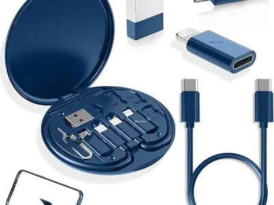 Multifunctional Data Cable Set Conversion Head Portable Storage Box, Multi-Type Charging Line Convertor USB Type C Adapter Tool Contains Sim Card Slot Tray Eject Pin, Phone Holder