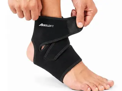 Boldfit Premium Ankle Support Compression Brace for Injuries, Ankle Protection Guard Helpful In Pain Relief and Recovery. Ankle Band For Men & Women (Free Size), Black