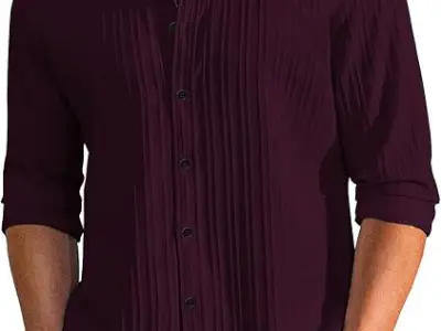 DEELMO Men's Casual Button Down Shirts Long Sleeve Linen Shirt Fashion Textured Beach Summer Shirt