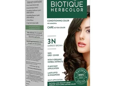 Biotique Herbcolor Conditioning Hair Colour l Ammonia Free Hair Color l 9 Organic Herbal Extracts l Natural and Healthy Shine l 50g + 110ml| Darkest Brown 3N (Pack of 1)