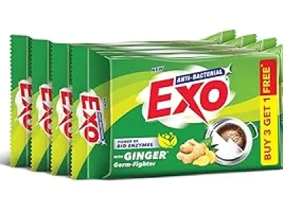Exo Dishwash Bar, 360gm (90gm X (3 + 1 Bar Free) | Complete Dishwashing Solution With Anti-Bact