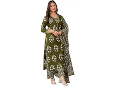 PARTHVI Women's Pure Cotton Printed Straight Kurta Set with Palazzo Pants & Dupatta- Ethnic Wea