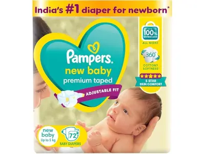 Pampers Active Baby Tape Style Baby Diapers, Newborn/Extra Small (NB/XS) Size, 72 Count, Adjust