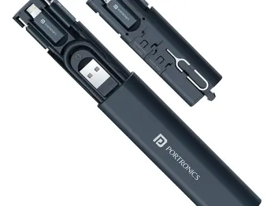 Portronics Snapcase 3 60W Multifunctional Fast Charging Data Cable Kit, Conversion Set USB A & Type C to Male Micro/Type C/Lightning, Data Transfer, Sim Storage, Sim Eject Pin, Poc