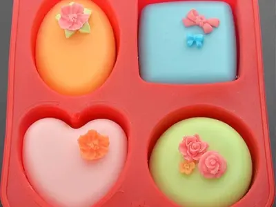 Clazkit Silicone Soap Mold 4-in-1 | Round, Square, Oval & Heart Shape Mould | Multi-Purpose for Soap, Bath Bombs, Candle, Cake & Pastry | Multicolor (Pack of 1)