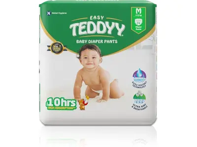 TEDDYY Easy Baby M Size Diaper Pant Style | 74 Count (Medium) | 7–12 kg (Pack of 1) | Long Prot