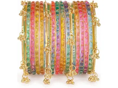 Shining Diva Fashion 16 Pcs Trendy Stylish Glass & Kashmiri Ghungroo Bangles Set for Women & Gi