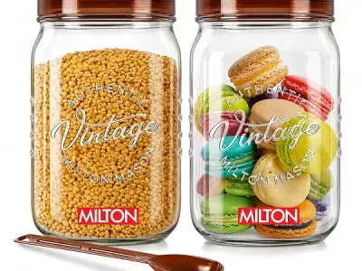 MILTON Vintage Plastic Storage Jar and Container Set, Airtight & BPA Free Containers for Kitchen Storage, Grocery Kitchen Container Stoarge, Multipurpose Transparent Jar, 1000 ML E