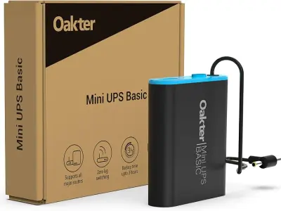 Oakter Mini UPS Basic for WiFi Router Broadband Modem | Supports 12V-2A Routers. Backup Upto 3