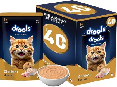 Drools Adult Cat Wet Mousse 80g Pack of 5, 400g | Chicken Flavour | Rich in Protein | Promotes