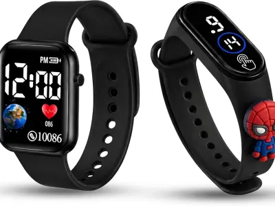 GOLDENIZE FASHION Stylish Waterproof Kids Digital Date and Time Black Pink Square Rectangular D
