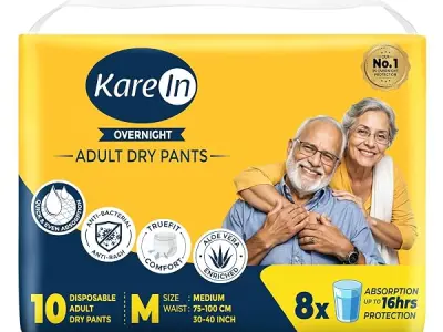 Karein Overnight Adult Diaper Pant M Size, Medium, Waist (75-100 cm 30"-40"), 10 Unit, Long Protection Hour, Unisex, Quick & Even Absorption, Aloe Vera, Leakproof, Odour Control, W