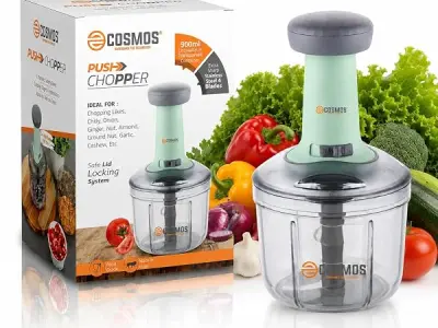 E-COSMOS® Food Chopper 900ml, 4 Blade Steel Large Manual Hand-Press Vegetable Chopper Mixer Cutter to Cut Onion, Salad, Tomato, Potato (Pack of 1) 900ml