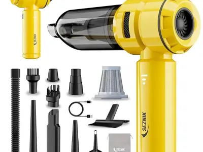 SEZNIK Vacuum Cleaner for Home Use | Car Use | 4 in 1 Cordless Blower | Rechargeable 6000mAh | 3 Speed Suction Upto 18000PA | BLDC Motor | Clean Sofa, Curtains, More | Gift for Dad