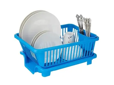Sulfar Plastic 3-in-1 Compact Kitchen Organizer | Combines Dish Rack, Drainer, and Washing Basket | Space-Saving Design, Ideal for Small Kitchens | Bright Blue