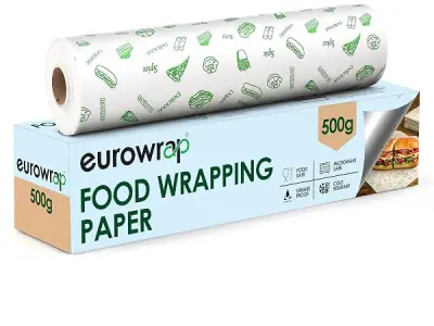 EUROWRAP Food Wrapping Paper 500g – Butter Paper Roll, Greaseproof & Microwave Safe, Roti Wrapping Sheets for Kitchen Use, Ideal for Baking, Packing, and Serving