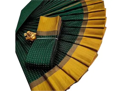 VJ Fashion Women's Floral Pattern Cotton Silk Saree with Unstitched Blouse Piece and Zari Lace