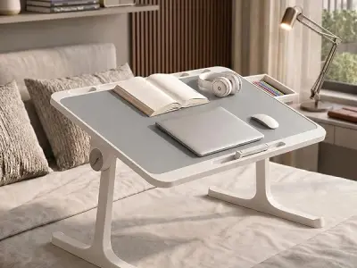 StarAndDaisy T9 Foldable Bed Table for Laptop & Study, 4-Level Adjustable Angled Tabletop, Large Desktop Surface with Anti-Slip Stopper, Tablet & Phone Slot, Storage Drawer, Stable