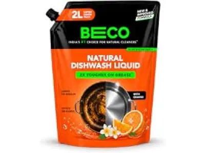 Beco Natural Dishwasher Liquid Refill | 2L Pack | Anti-Bacterial Formula | Orange Citrus Freshn