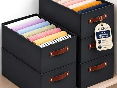 PulGos 4 Pcs Wardrobe Organizer for Storage |𝐑𝐮𝐬𝐭-𝐅𝐫𝐞𝐞 & 𝐎𝐝𝐨𝐮𝐫-𝐅𝐫𝐞𝐞 Foldable Cloth Organiser| Storage Box |Stackable Space-Saving & Multipurpose Organizers Boxes f