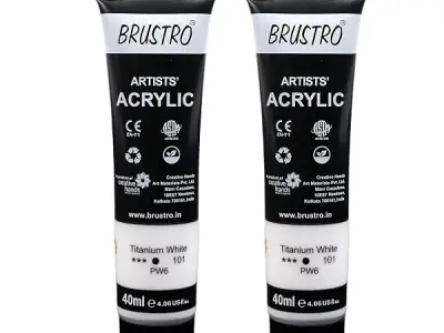 BRUSTRO Artists Acrylic Paint Tube | 40ml, Titanium White (Pack of 2)|Non-Toxic, Water based, Inter Mixable, Ideal for Painting, Textured Effects on Canvas, Paper, Fine Art Student