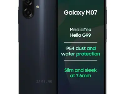 Samsung Galaxy M07 Mobile (Black, 4GB RAM, 64GB Storage) | MediaTek Helio G99 | AnTuTu 624K | IP54| 50MP Camera | 7.6mm Slim | 5000mAh Battery | 25W Fast Charging | 6 Gen OS Upgrad