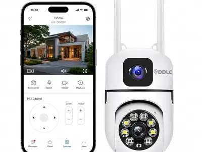 DDLC 4+4MP Smart WiFi PTZ CCTV Camera for Home Outdoor | 360° View | Color Night Vision | Two Way Audio | Wireless Security Camera with Mobile App V380 Pro (New Dual Lens PTZ01)