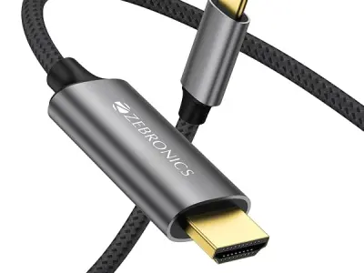 Zebronics Type C to HDMI Cable, 4K @ 60Hz | 1080p @ 240Hz, 18Gbps Data Transfer, 3D Compatible, 1M (3.2ft) Braided Cable, for Laptop, Mobile, iPad Pro, MacBook, Chromebook, TV (CHA