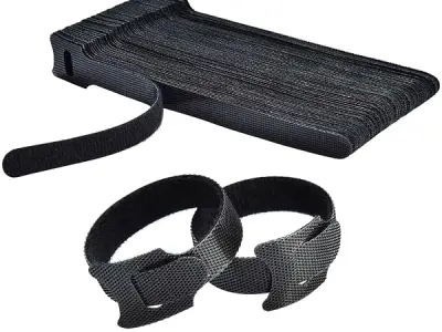 INOVERA 50 Piece Cable Organizer Hook & Loop Tape - Wire/Cord Holder Management Strap - Reusable Hook & Loop Ties for PC, TV, Desk, WFH Accessories - Black