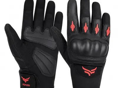 XTRIM Protekt Universal Bike Riding Gloves for Men, Black & Red, Large | Sloping Protection on Finger Knuckles, Touchscreen Compatible Suede Padding