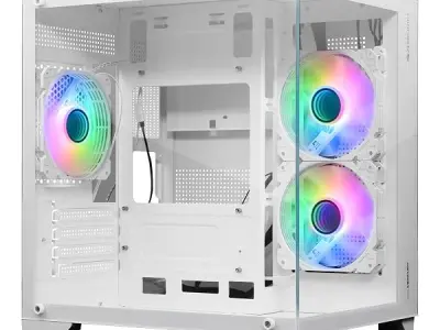 ZEBRONICS Mercury Premium Gaming Chassis with Support for mATX | Mini ITX | 240mm AIO, Dual Chamber Design, Infinity Ring ARGB Fan, Wraparound Tempered Glass (White)