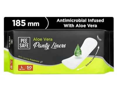 PEESAFE Aloe Vera Panty Liners (Pack of 50 Liners) | Curvy Design For Extra Comfort | Cottony-Soft Surface With 185mm Wide Optimal Coverage