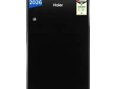 Haier 100 L 2 Star Direct Cool Single Door Mini Bar Refrigerator with Chiller Freezer Box, LED Light for Clear View, Lock & Key and Easy Clean Back (HRD-1252KSA, Black Steel, 2026