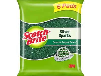 Scotch-Brite Silver Sparks Scrubber for Utensil Cleaning (Everyday Dishwashing)- Pack 6