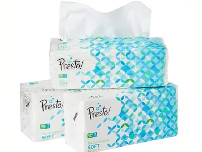 Amazon Brand - Presto! 2 Ply Facial Tissue Box | 600 Pulls | 200 Pulls X 3 Cartons | Soft And Highly Absorbent | 100% Natural Virgin Cellulose Fiber