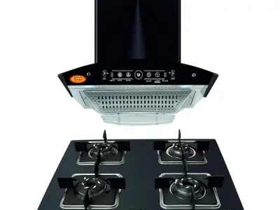 Maplin Combo of Eco Touch 60cm Glass Kitchen Chimney in 60cm & 4 Burner Cooktop Black