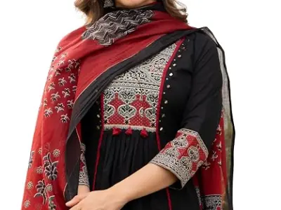 Amayra Women's Pure Cotton A-Line Kurta Set with Palazzo Pants & Dupatta|Ethnic wear|Kurti Suit Set for Women