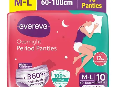 Evereve Period Panty For Girls & Women, (M-L), 10 Pcs, 360 Degree Coverage, 0% Leaks, High Absorbency For Heavy Flow, Maternity Delivery Pads, Postpartum & Overnight Protection, Di