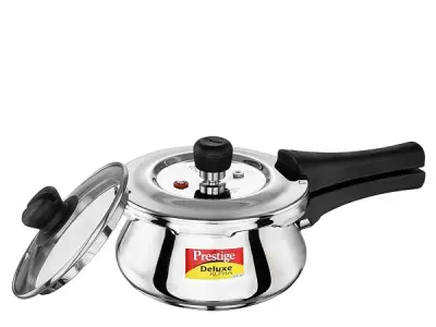 Prestige Deluxe Alpha Svachh Stainless Steel Pressure Cooker 1.5L With Glass Lid (With Deep Lid For Spillage Control )