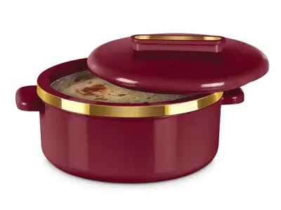 MILTON Curve 1500 Inner Stainless Steel Casserole, 1300 ml, Maroon | BPA Free | Food Grade | Easy to Carry | Easy to Store | Chapati | Roti | Curd Maker