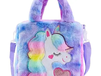 Toy Imagine Unicorn Sling Bag for Kids Birthday Gift for Girls Crossbody Bag for kids with Soft Fur Finish Baby Toddler Handbag Cute Princess Purse Mini Sling Bag for 3-12 Year Gir