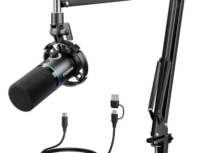MAONO XLR/USB Dynamic Microphone for Gaming PC, RGB Podcast Mic for YouTube with Software, Mute, Gain Knob, Volume Control, Boom Arm for YouTube Gaming, Singing, Recording, Streami